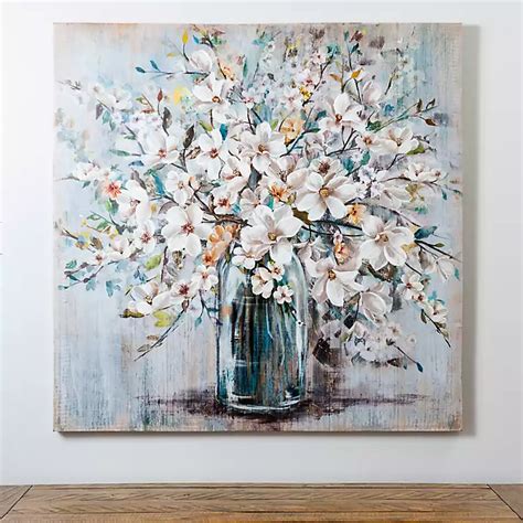 White and Blue Soft Floral Canvas Art Print | Kirklands | Unique canvas art, Floral oil ...