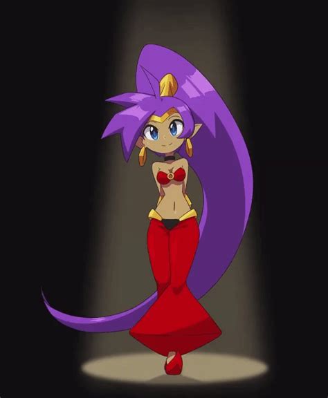 an animated image of a woman in a red dress with purple hair and blue eyes