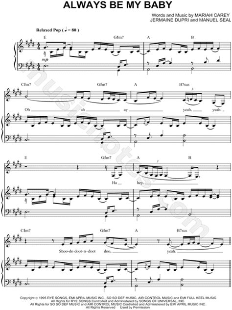 Mariah Carey "Always Be My Baby" Sheet Music in E Major - Download ...