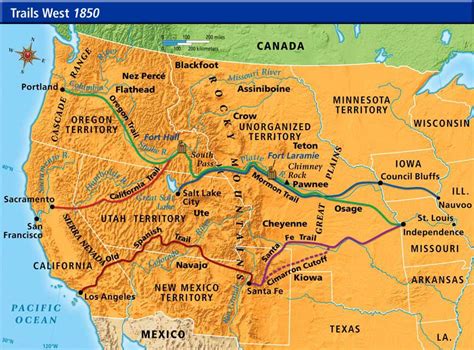 (1850) Western Trails | Missouri river, America map, Westward expansion