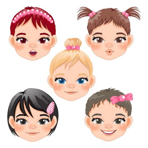 Cute Baby Girl Face Collection Cartoon Character Vector 7446861 Vector ...