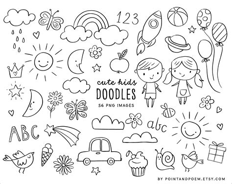 Kids Doodle Clipart Cute School Clipart Digital Stamps - Etsy