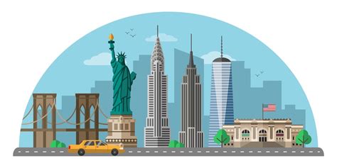 Premium Vector | New York city flat illustration, United states modern metropolis isolated ...