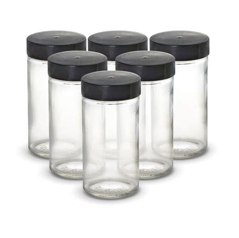 Kamenstein Set of 6 Glass Spice Jars w/Black Caps, 3 oz. | Spice jars ...