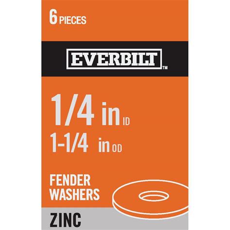 Everbilt 1/4 in. x 1-1/4 in. Zinc-Plated Steel Fender Washer (6 per ...