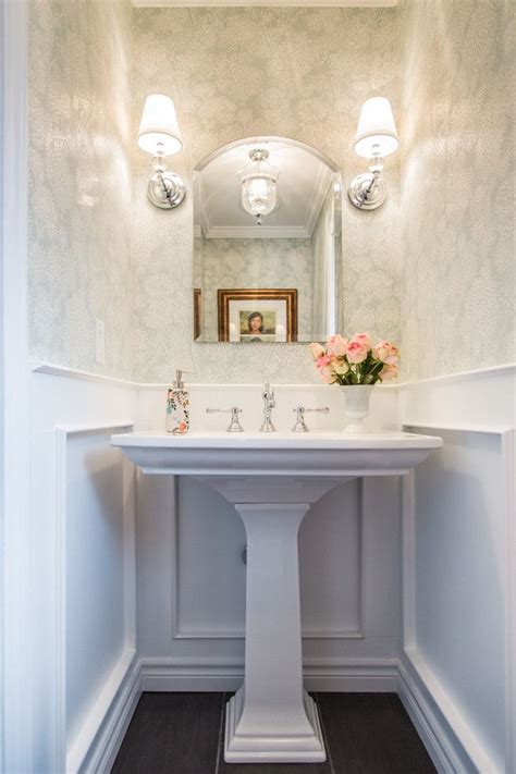 Powder bath ideas powder room traditional with gold frame crown moulding kohler sink | Powder ...