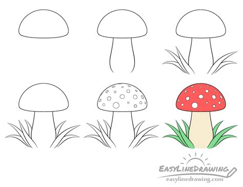 How to Draw a Mushroom Step by Step - EasyLineDrawing