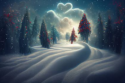 Magical Winter Wonderland with Heart Cloud Digital Background ...