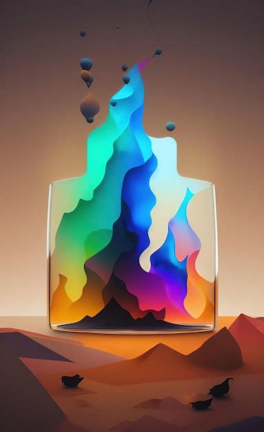 Premium Photo | A colorful painting of a glass of liquid with a colorful liquid inside.