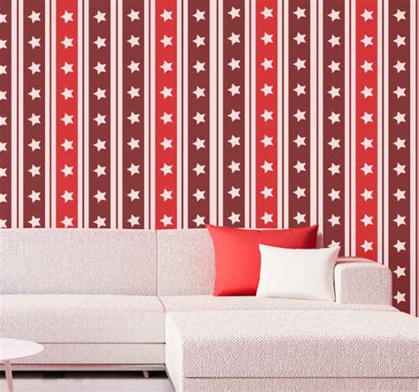 White and red stars stripes Striped wallpaper - TenStickers