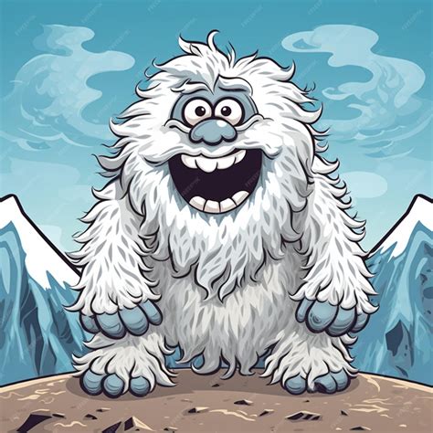 Premium AI Image | Cartoon yeti sitting on a rock with mountains in the ...