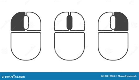 Computer Mouse Left and Right Click, Scroll Wheel Outline Icons Set Stock Vector - Illustration ...