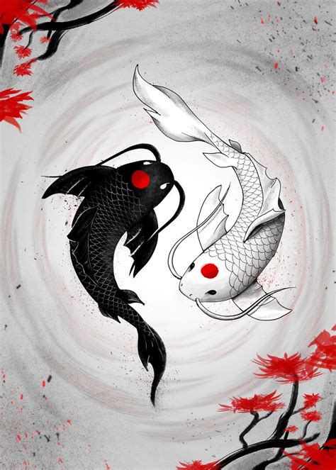 'Japanese Koi Fish Vision' Poster, picture, metal print, paint by Mr Panda Drawz | Displate ...