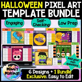 Halloween Pixel Art Template Bundle - Easy to Use & Editable Google Sheets™