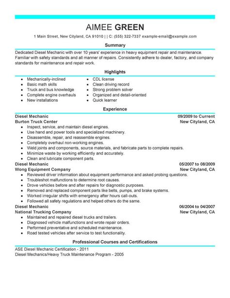 Best Diesel Mechanic Resume Example From Professional Resume Writing Service