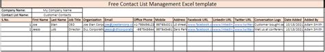 Free Contact Management Excel template