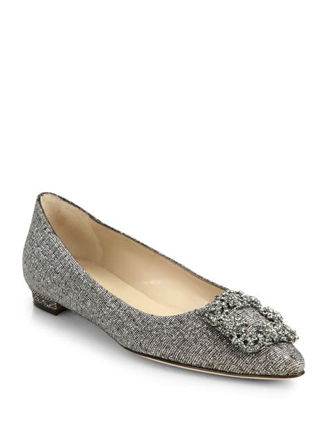 Manolo blahnik Hangisi Embellished Flats in Metallic | Lyst