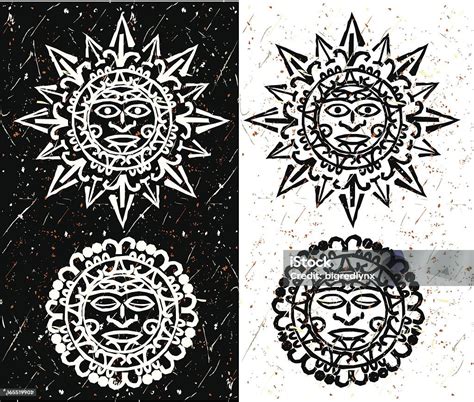 Aztec Sun Moon Stock Illustration - Download Image Now - Aztec ...