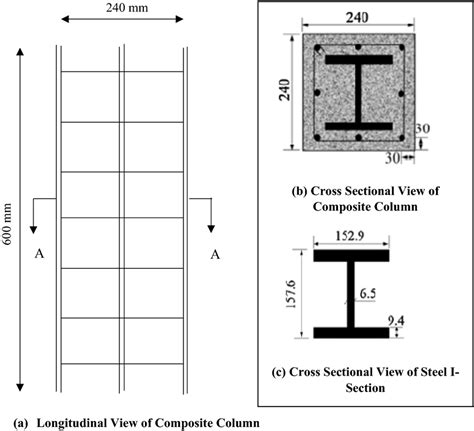 Longitudinal and cross sectional dimension details of composite ...