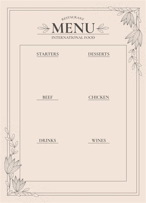 Blank Restaurant Menus - 10 Free PDF Printables | Printablee | Menu ...