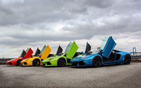 4 Lamborghini supercars rainbow | Car Wallpaper High Quality