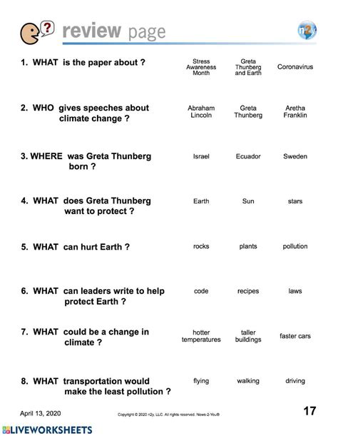 Earth Day N2Y Questions worksheet | Live Worksheets