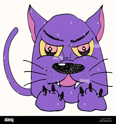 Personnage de chat mécontent et en colère dessiné avec un marqueur. Personnage de dessin animé ...