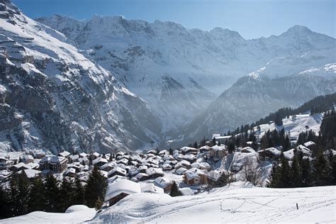 Winter Landscape Lauterbrunnen Valley Switzerland Stock Photo - Download Image Now - iStock