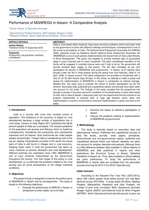 (PDF) Performance of MGNREGA in Assam- A Comparative Analysis