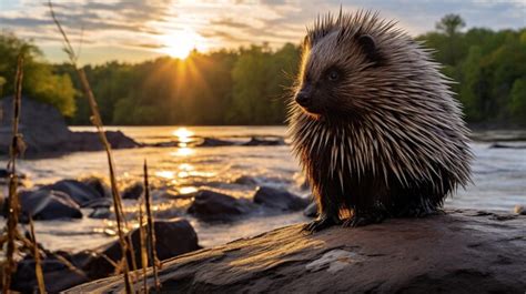 Premium AI Image | Closeup photo of a Porcupine looking in their habitat