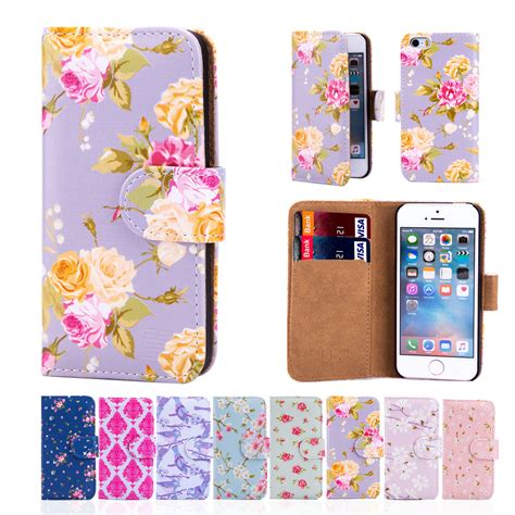 Apple iPhone SE (2016) PU Leather Floral Design Book Wallet Case - 32ndShop