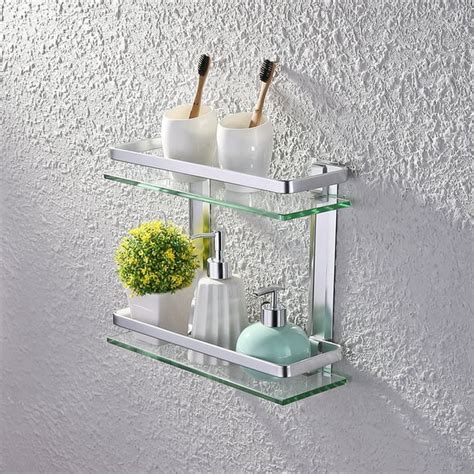 KES Bathroom 2-Tier Glass Shelf with Rail Aluminum and Extra Thick ...