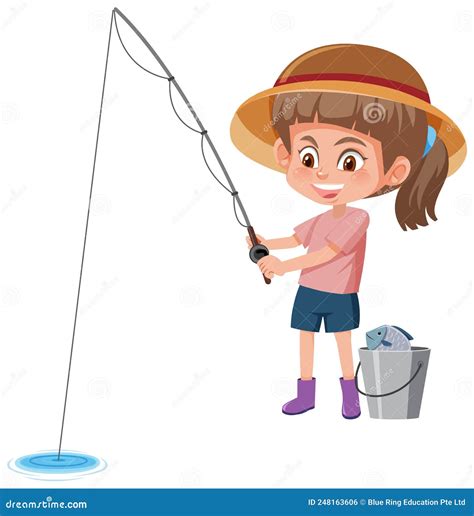 A Girl Holding Fishing Rod Cartoon Character Stock Vector - Illustration of eps10, clipart ...