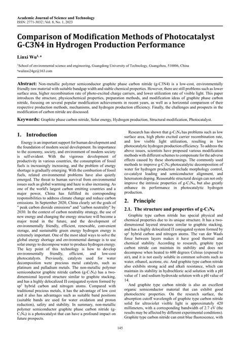 (PDF) Comparison of Modification Methods of Photocatalyst G-C3N4 in Hydrogen Production Performance