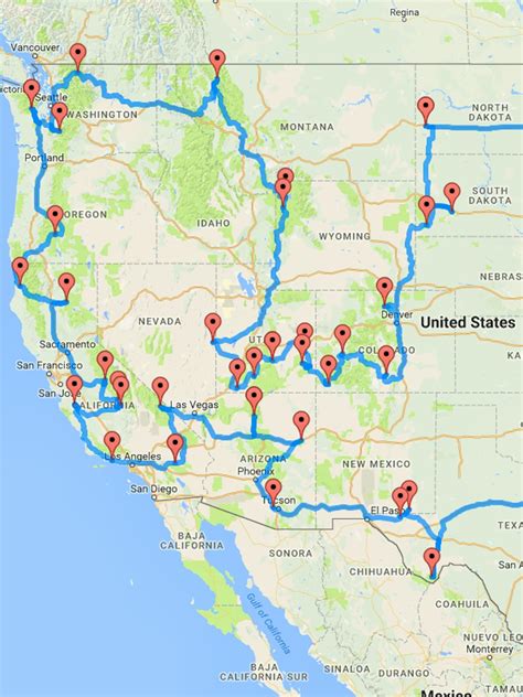 Road Trip National Parks USA Map