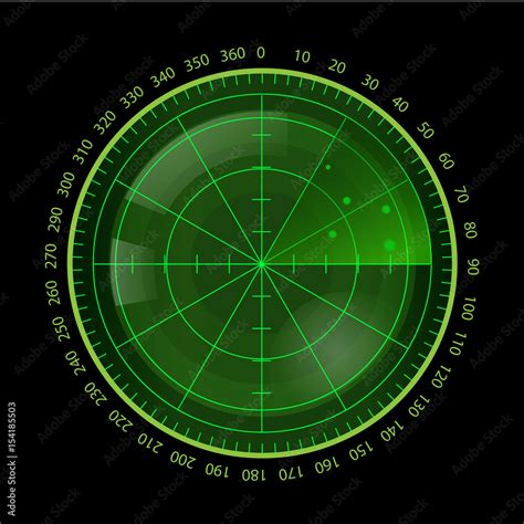 Digital Green Radar Screen on Black Background Stock Vector | Adobe Stock