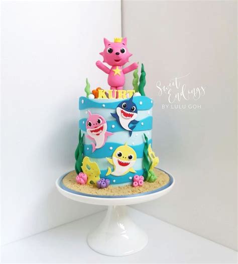 Pink Fong and Baby Shark by @sweetendingsbylulu | Shark birthday cakes ...