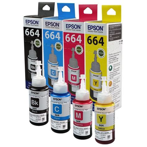 Epson Ink bottle set of 4 (T6641-B,T6642-C,T6643-M,T6644-Y) 70 Ml Each For L100/L110/L200/L210 ...