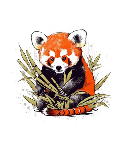 Oso panda rojo comiendo ilustración de bambú oso panda rojo comiendo diseño de vector de bambú ...