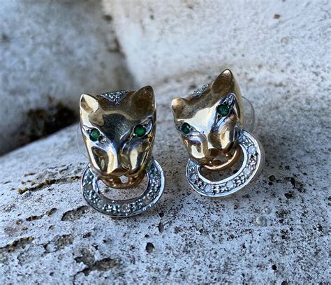 9ct Gold, Diamond & Emerald Panther Earrings - The Antiques Warehouse ...