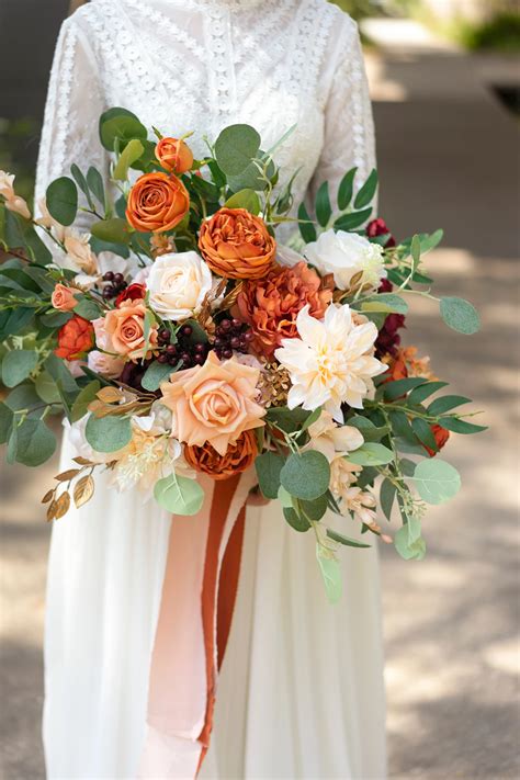 17" Deluxe Bridal Bouquet - Terracotta in 2021 | Bridal bouquet fall, Bridal bouquet, Orange ...