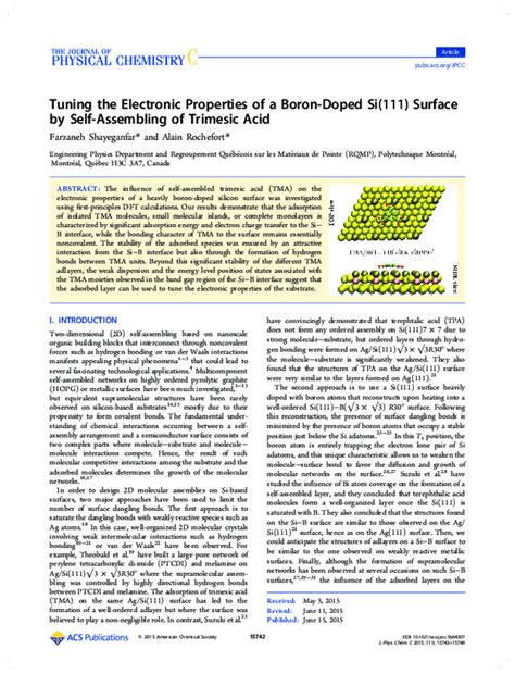 (PDF) Tuning the Electronic Properties of a Boron-Doped Si(111) Surface by Self-Assembling of ...