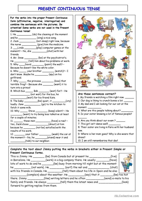 Present Continuous tense: English ESL worksheets pdf & doc