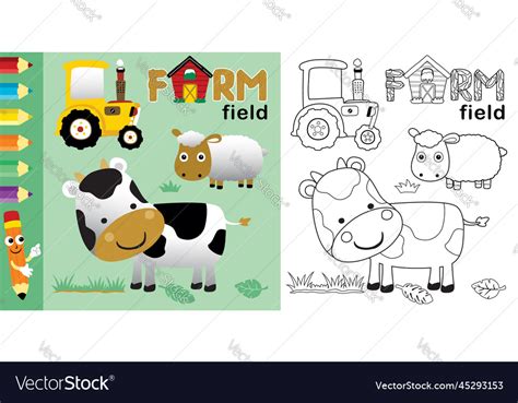 Farm animals cartoon with yellow tractor Vector Image