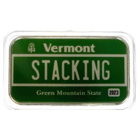 Vermont License Plate - Stacking Across America 1oz Silver Bar | Golden ...