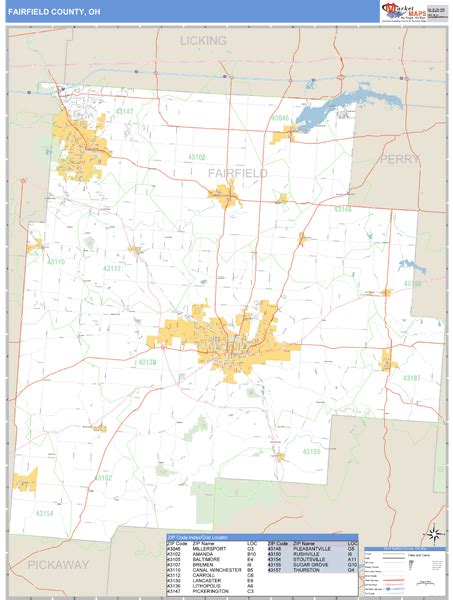 Fairfield County, Ohio Zip Code Wall Map | Maps.com.com