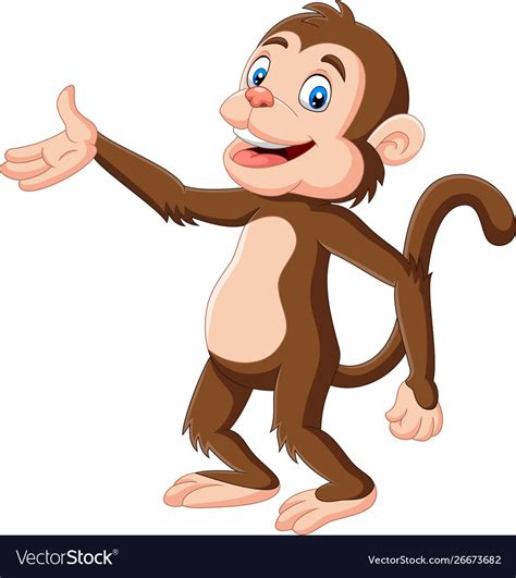 Cartoon happy monkey presenting Royalty Free Vector Image