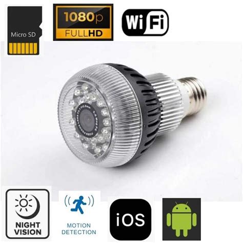 Light bulb camera spy with FULL HD + WiFi + 24x IR LED with 120° angle | Cool Mania