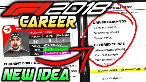 F1 2018 Game Career Mode | NEW CONCEPT CONTRACT/DRIVER TRANSFER - YouTube