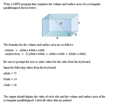 Solved Write a MIPS program that computes the volume and | Chegg.com